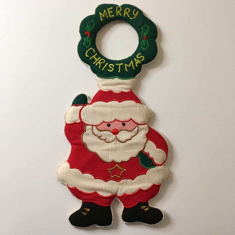 Vintage Merry Christmas Santa Doorknob Hanger VTG